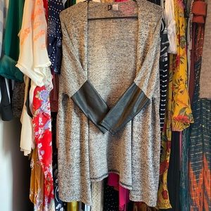 Cardigan w/ Faux Leather Sleeves